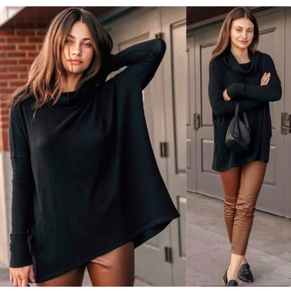 SOLD NWT FREE PEOPLE SWEATER BLACK WAFFLE